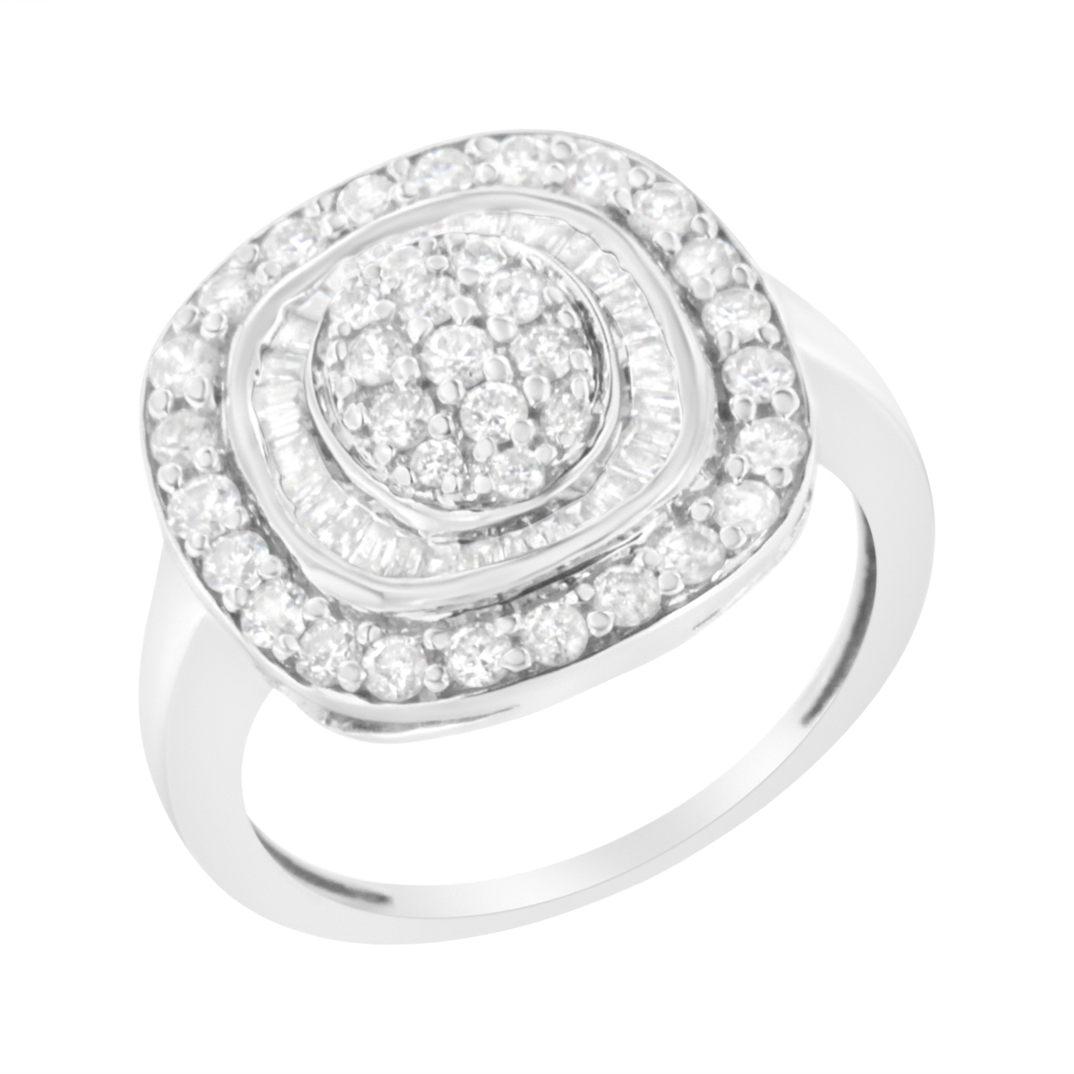 Picture of Infinite Jewels 017665R900 White .925 Sterling Silver 1 CTTW Round & Baguette-Cut Diamond Square Cocktail Ring&#44; I2-I3 Clarity - H-I Color - Size 9