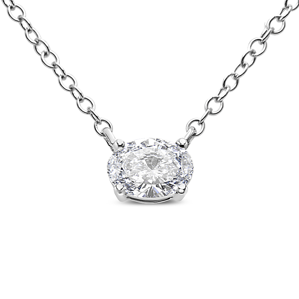 019421NWLD 14K White Gold 0.50 CTTW Lab Grown Oval Shape Solitaire Diamond East West 18 in. Pendant Necklace, E-F Color - VS1-VS2 Clarity