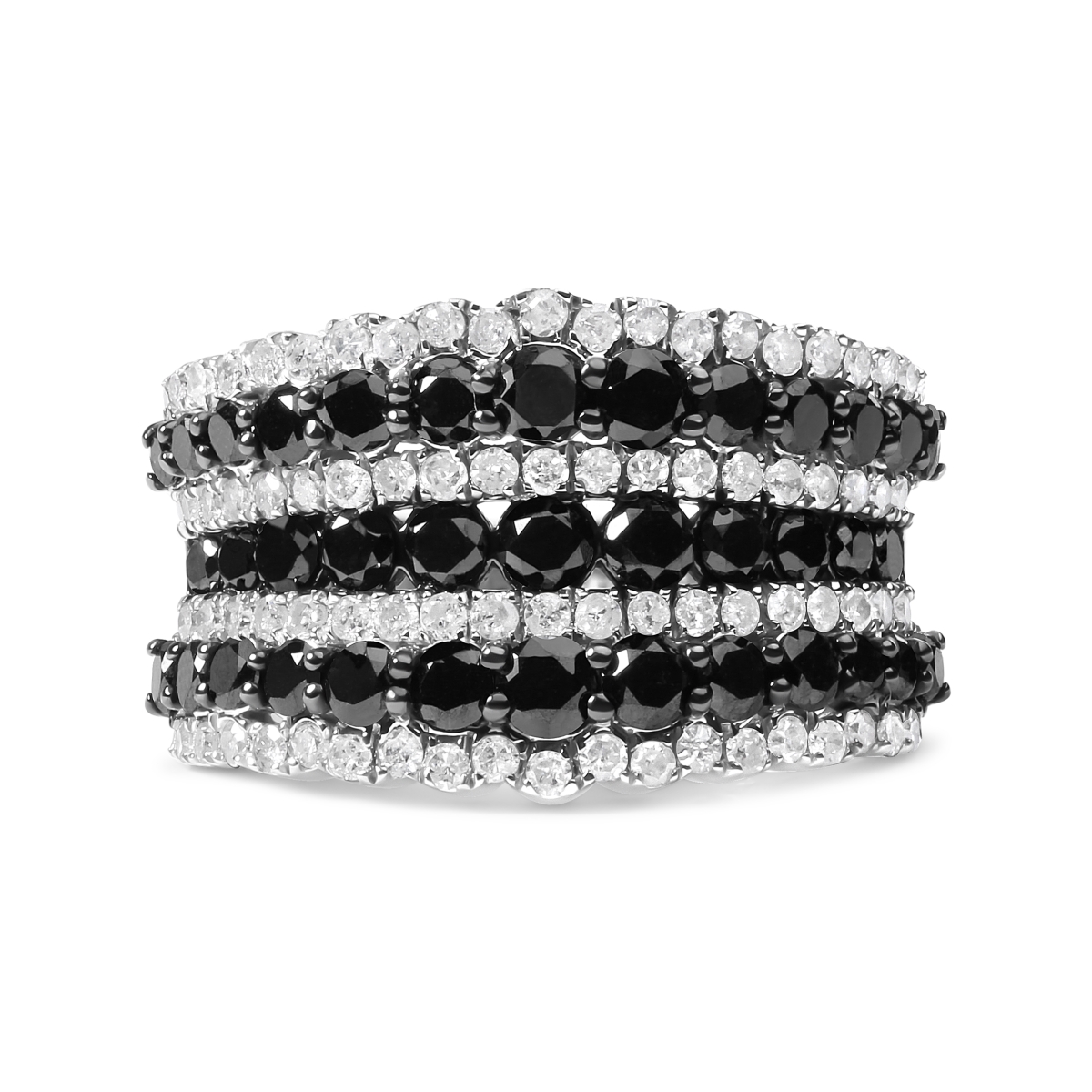 Picture of Infinite Jewels 020787R900 .925 Sterling Silver 1.75 CTTW Treated Black & White Alternating Diamond Multi Row Band Ring&#44; Black & I-J Color - I2-I3 Clarity - Size 9