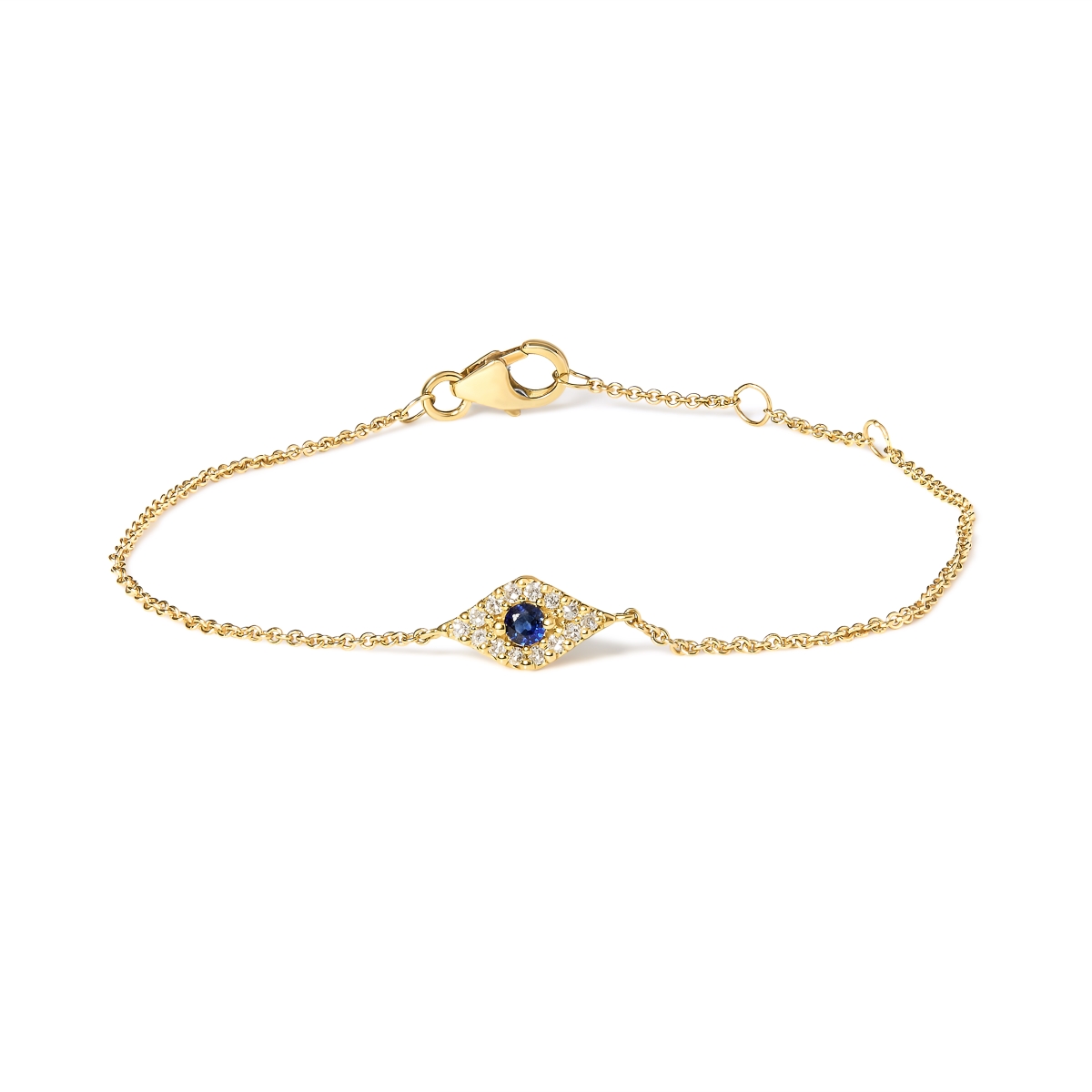 10K Yellow Gold Blue Sapphire & Diamond Accent Evil Eye Station Link Bracelet, H-I Color - I1-I2 Clarity - Size 7 in -  Precious Stone, PR4423052