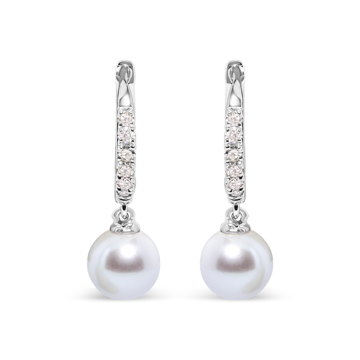 10K White Gold 6 x 6 mm Cultured Freshwater Pearl & Diamond Accent Drop Huggy Earring, H-I Color - I1-I2 Clarity -  Precious Stone, PR4423053