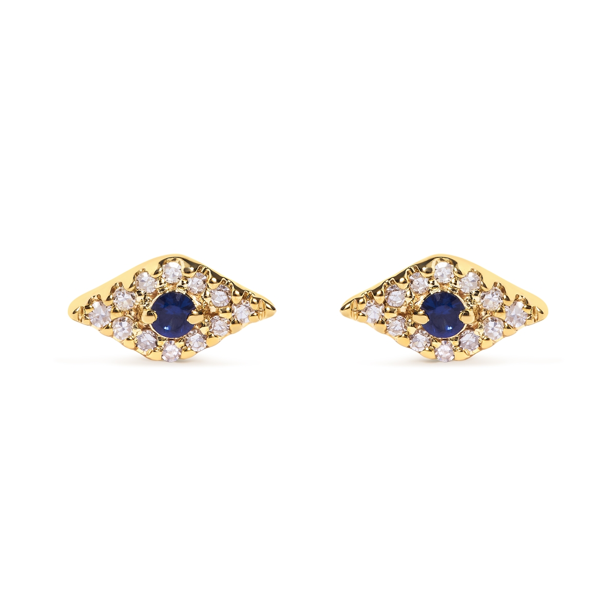 021103EASH 10K Yellow Gold Blue Sapphire & Diamond Accent Evil Eye Stud Earring, H-I Color - I1-I2 Clarity