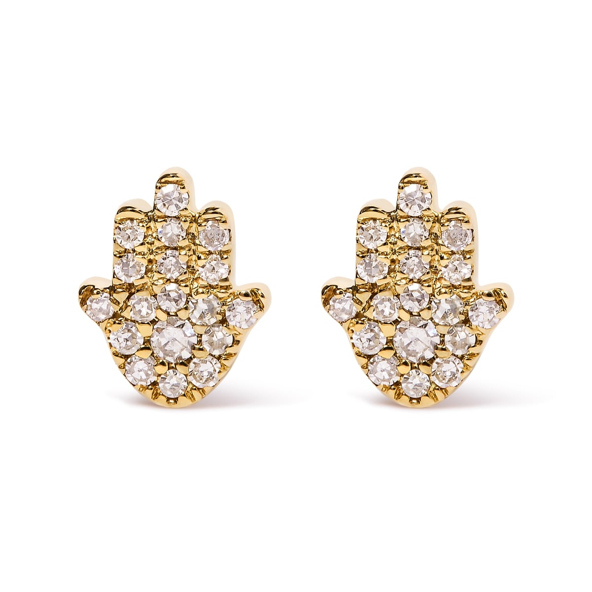 10K Yellow Gold Diamond Accented Hamsa Stud Earrings, H-I Color - I1-I2 Clarity