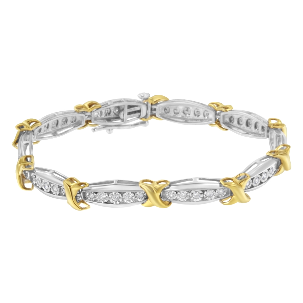 Picture of Infinite Jewels 60-7844TDM 10K Yellow Gold Plated .925 Sterling Silver Two Tone 0.75 CttwDiamond X & O Link Tennis Bracelet&#44; H-I Color - I1-I2 Clarity - 7 in.