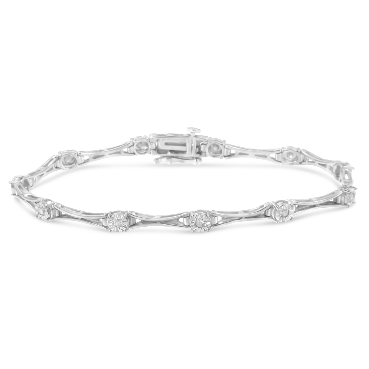 60-7850WDM White .925 Sterling Silver 0.25 CTTW Diamond Miracle-Set Flared-Bar 7 in. Link-Style Tennis Bracelet, I-J Color - I3 Clarity