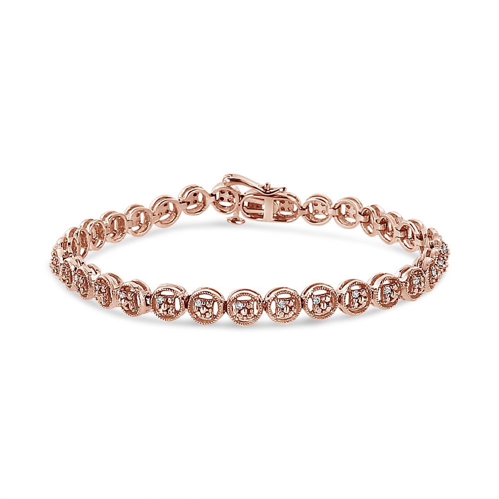 2 Micron 14K Rose Gold Plated Sterling Silver Diamond Circle Tennis Bracelet, 0.10 CTTW - I-J Color - I2-I3 Clarity