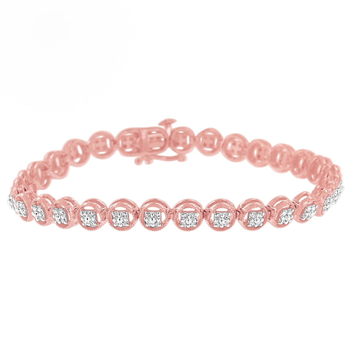 60-7890RDM 14K Rose Gold Over .925 Sterling Silver 0.25 CTTW Diamond 7 in. Open Circle Wheel Link Tennis Bracelet, I-J Color - I2-I3 Clarity