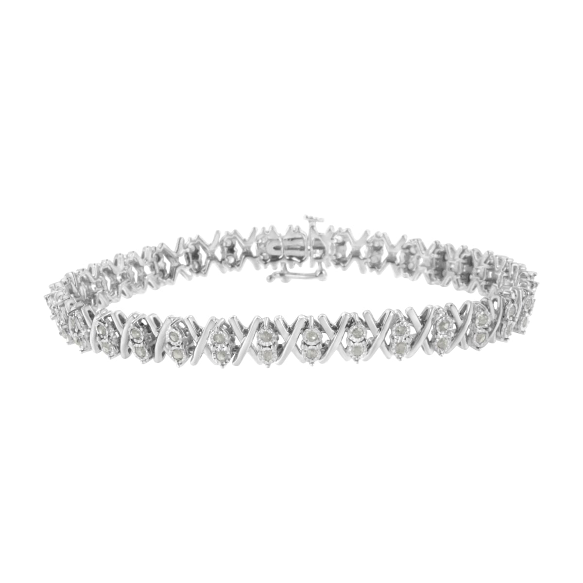 60-7892WDM White .925 Sterling Silver 1.0 CTTW Diamond Miracle-Set X-Link 7 in. Tennis Bracelet, I-J Color - I3 Clarity