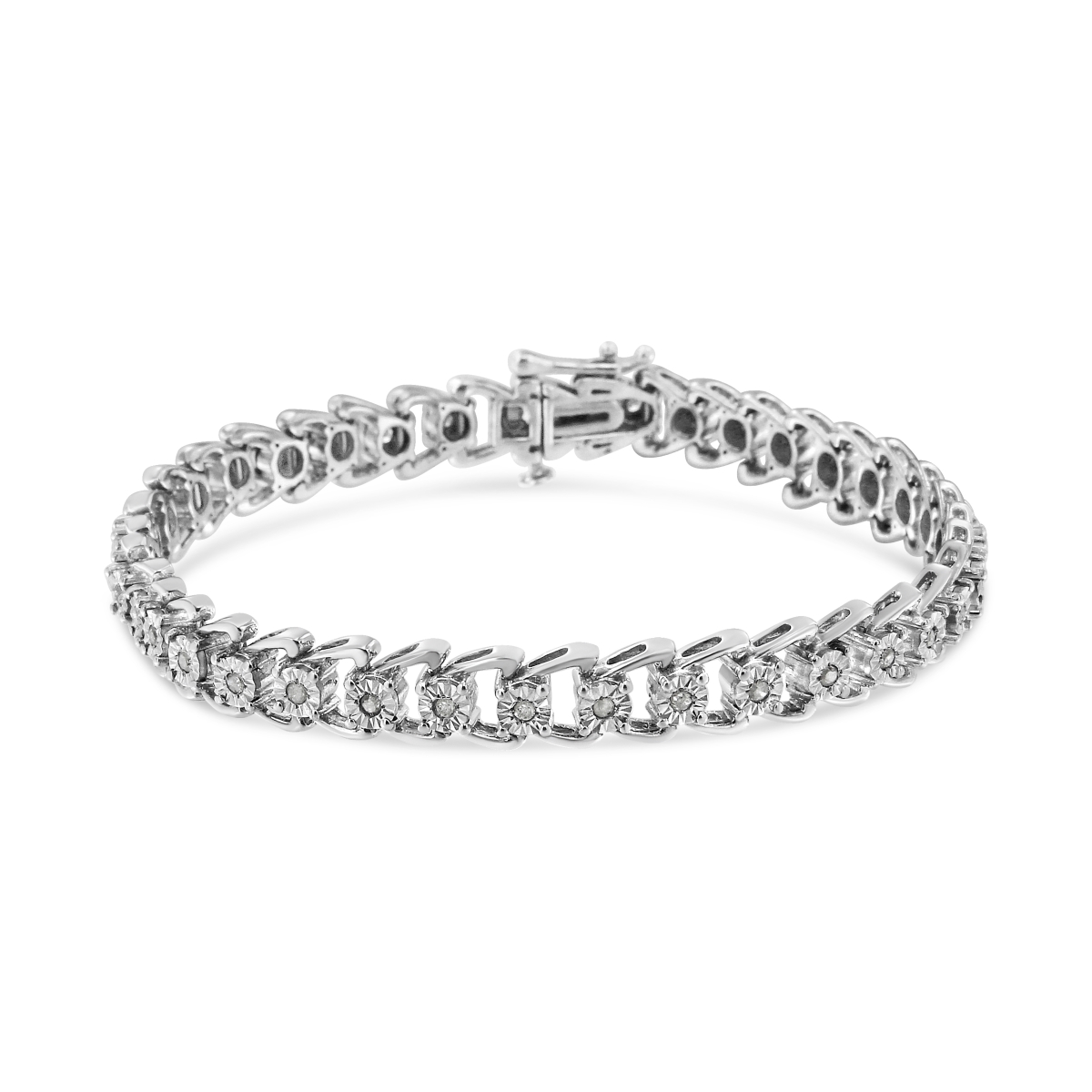 White .925 Sterling Silver 0.50 CTTW Diamond Miracle-Set Double Swoosh Wave Style 7 in. Tennis Bracelet, I-J Color - I3 Clarity