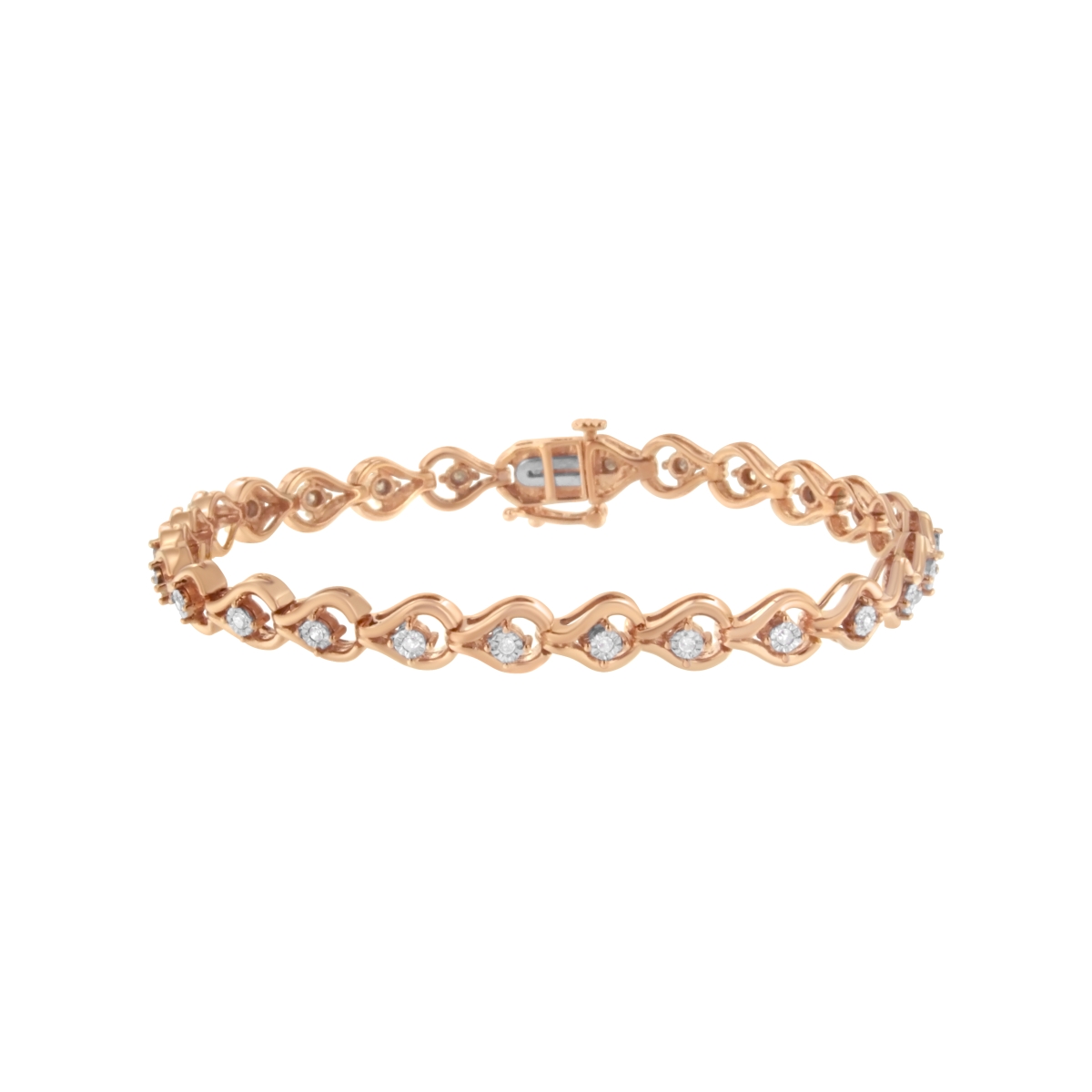 60-7895RDM Rose Gold Over .925 Sterling Silver 0.25 CTTW Diamond Miracle-Set Teardrop Shaped 7 in. Link Bracelet, I-J Color - I3 Clarity