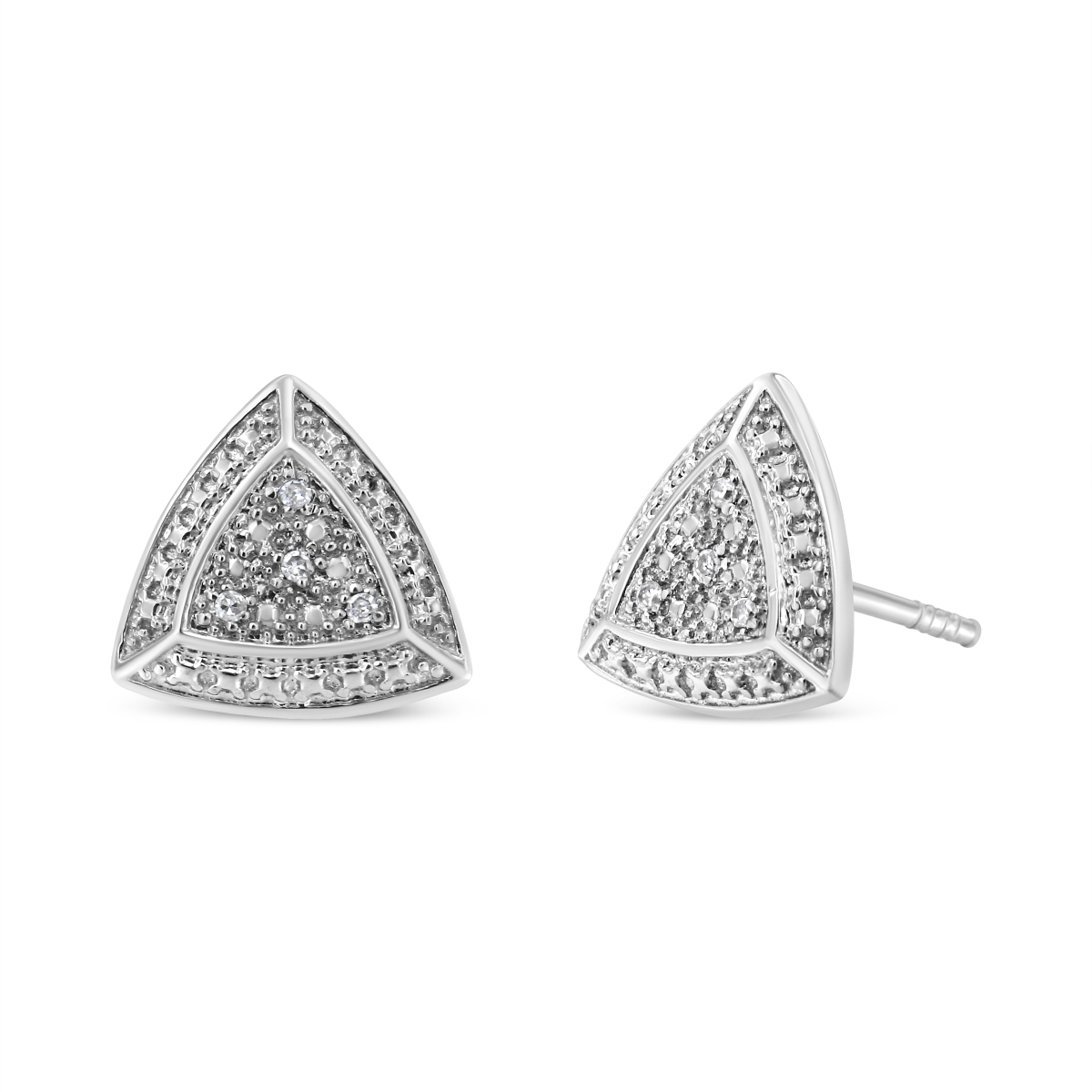 70-5437WDM White .925 Sterling Silver Diamond-Accented Trillion Shaped 4-Stone Halo-Style Stud Earrings, H-I Color - I2-I3 Clarity