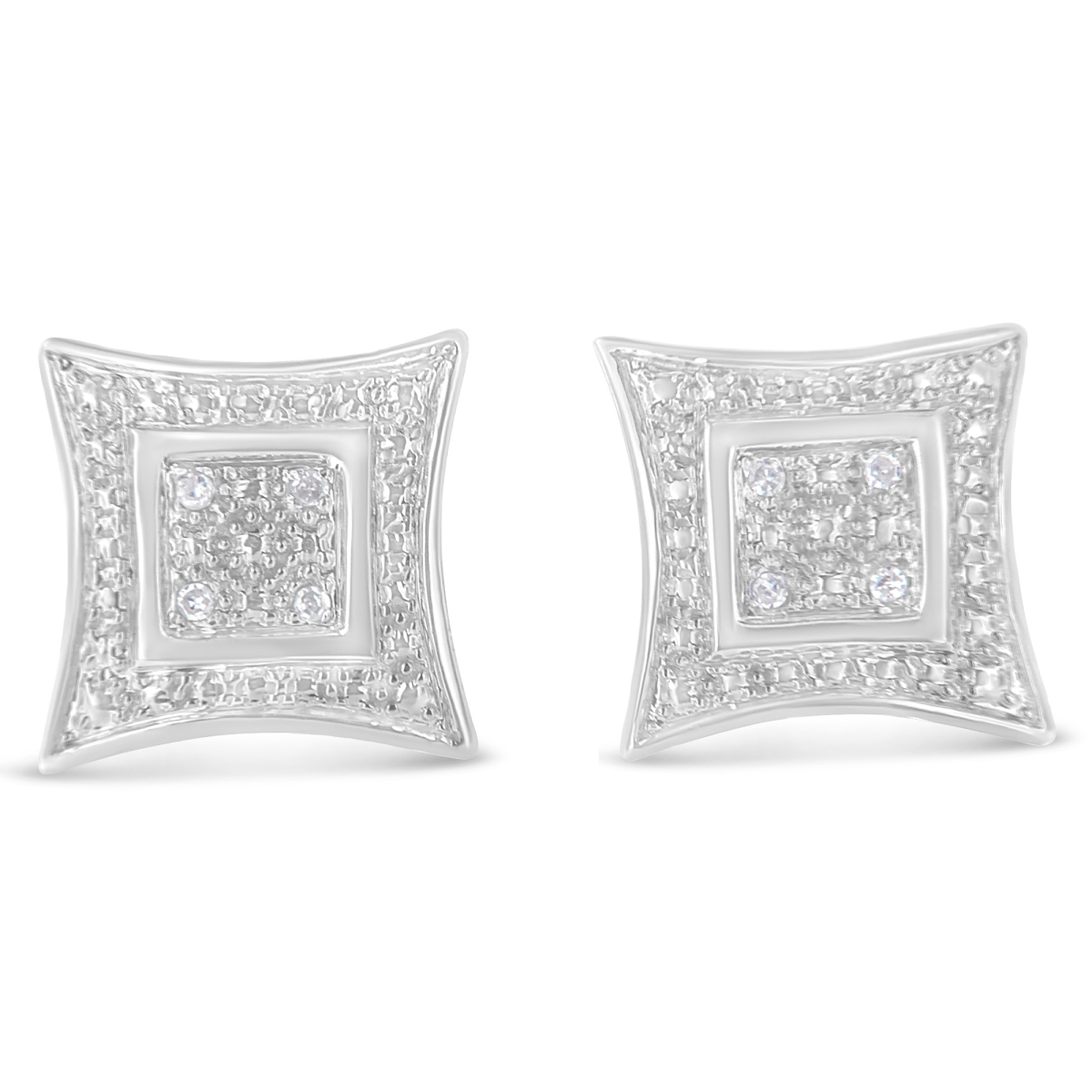 White .925 Sterling Silver Diamond Accented 4-Stone Four Pointed Star Shaped Halo-Style Stud Earrings, H-I Color - I2-I3 Clarity
