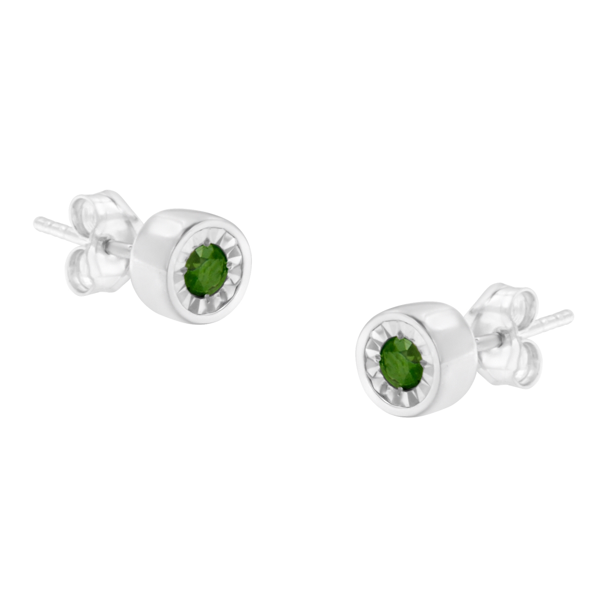 70-5775WGD White .925 Sterling Silver 0.22 CTTW Round Brilliant-Cut Green Diamond Miracle-Set Stud Earrings, Fancy Color-Enhanced - I1-I2 Clarity