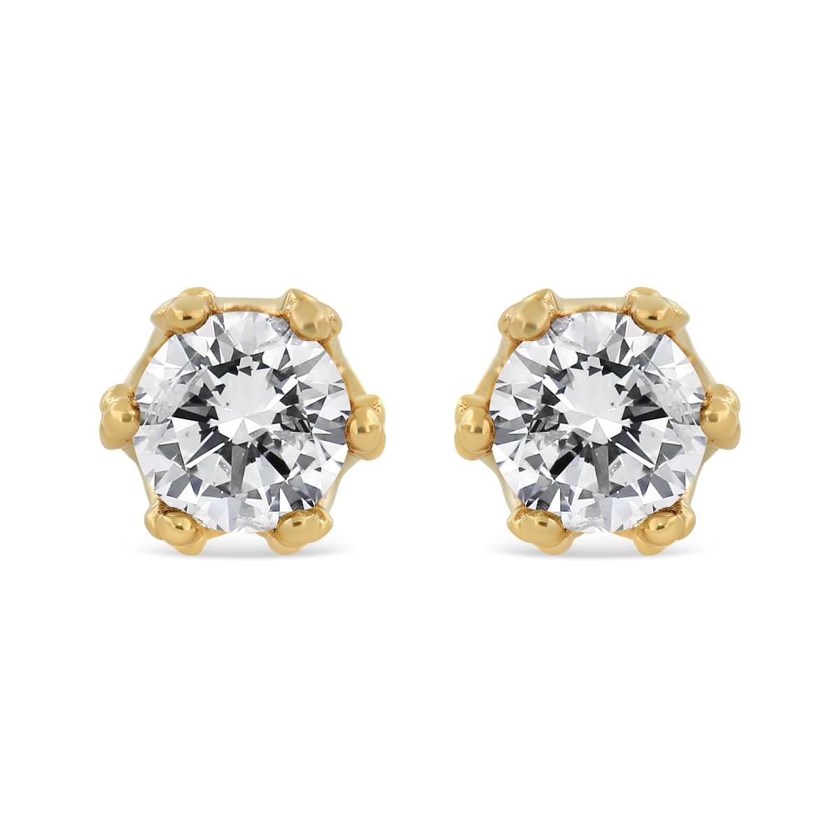 14K Yellow Gold 2.0 CTTW Round Diamond Crown Stud Earrings, I-J Color - I1-I2 Clarity
