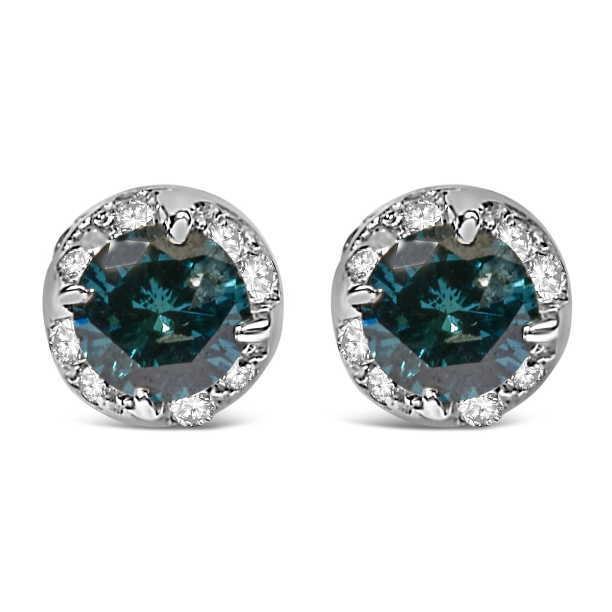 14K White Gold 0.50 CTTW White & Treated Blue Round Diamond Earrings, I-J I2-I3