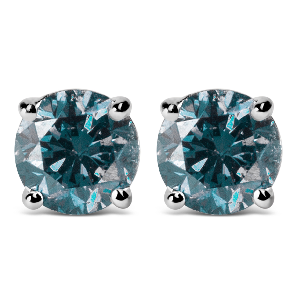 14K White Gold 2.00 CTTW Round Brilliant-Cut Lab Grown Blue Diamond Classic 4-Prong Stud Earrings with Screw Backs, Blue Color - VS1-VS2 Clarity