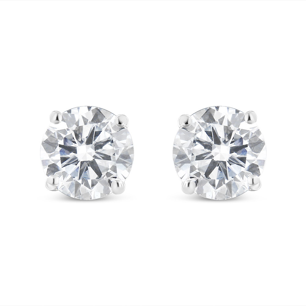 14K White Gold 2.00 CTTW Lab Grown Round Brilliant-Cut Diamond Classic 4-Prong Stud Earrings with Screw Backs, F-G Color - VVS2-VS1 Clarity