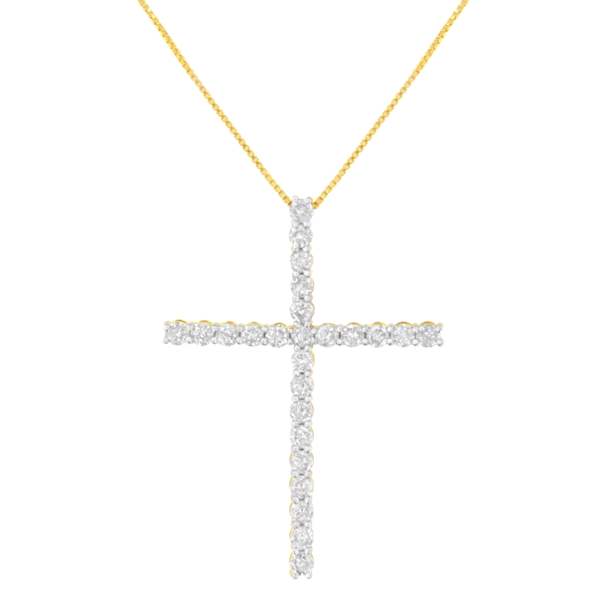 Yellow .925 Sterling Silver 3.0 CTTW Round Shape Diamond 1.50 in. Cross Pendant with Box Chain Necklace, J-K Color - I2-I3 Clarity - 18 in.