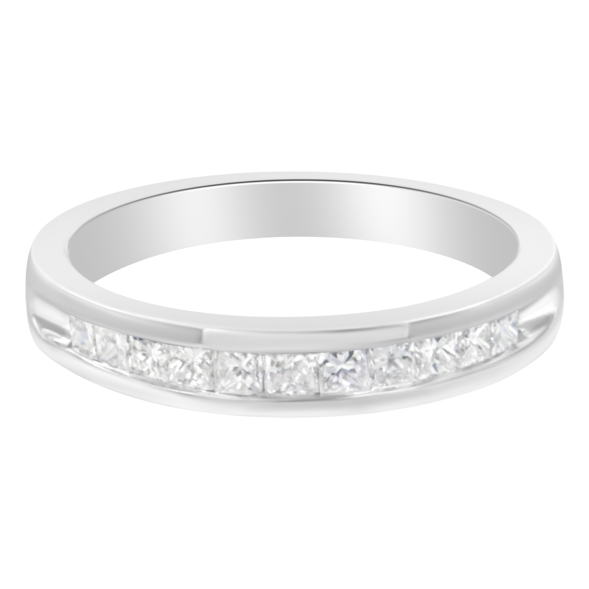 IGI Certified 0.50 CTTW Princess Cut Diamond 18K White Gold Channel Set Half Eternity Style Wedding Band Ring, H-I Color - SI2-I1 Clarity - Size 6 -  Precious Stone, PR4423116