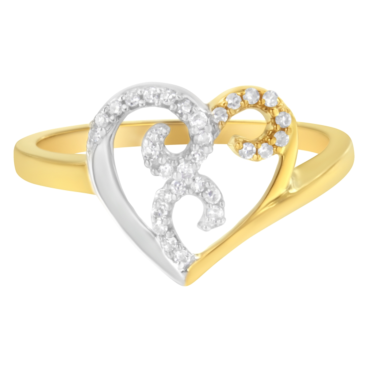 016299R800 White & Yellow 10K Two-Toned Gold Diamond Heart Shape Cluster Ring, 0.16 CTTW - H-I Color - I1-I2 Clarity - Size 8