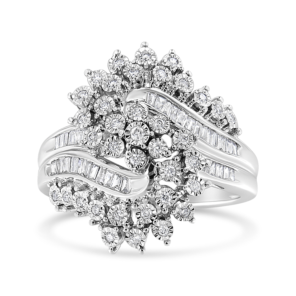 Picture of Infinite Jewels 016385R800 10K White Gold 0.50 CTTW Round & Baguette-Cut S Shaped Bypass Cocktail Ring&#44; I-J Color - I1-I2 Clarity - Size 8