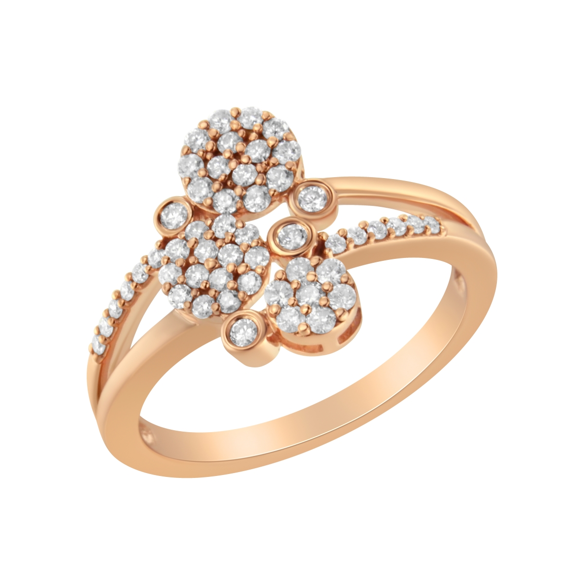 016392R600 14K Rose Gold Plated .925 Sterling Silver 0.50 CTTW Diamond Scatter Composite Bypass Ring, I-J Color - I1-I2 Clarity - Size 6