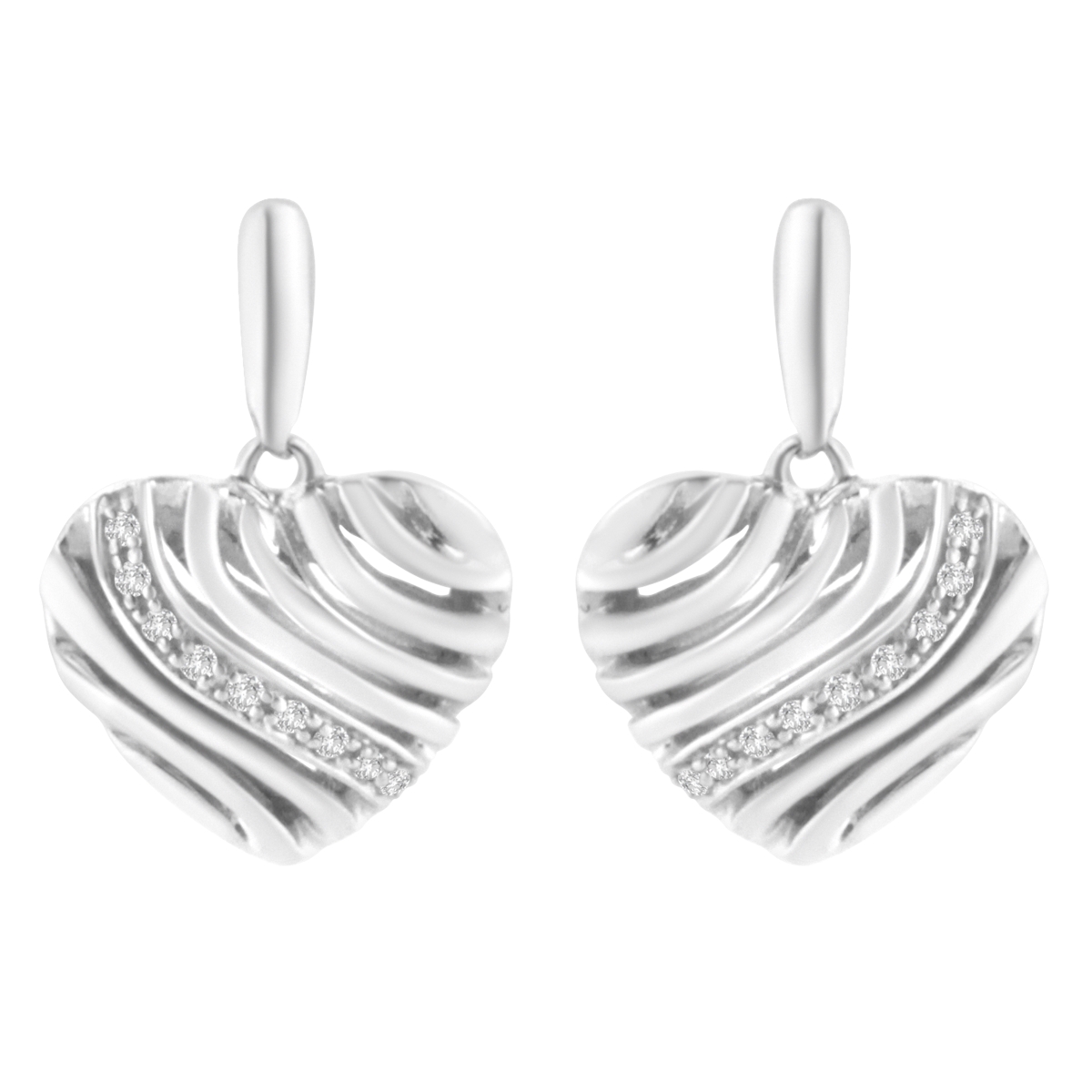 White Sterling Silver Heart Diamond Accent Puff Earrings, I-J - I1-I2