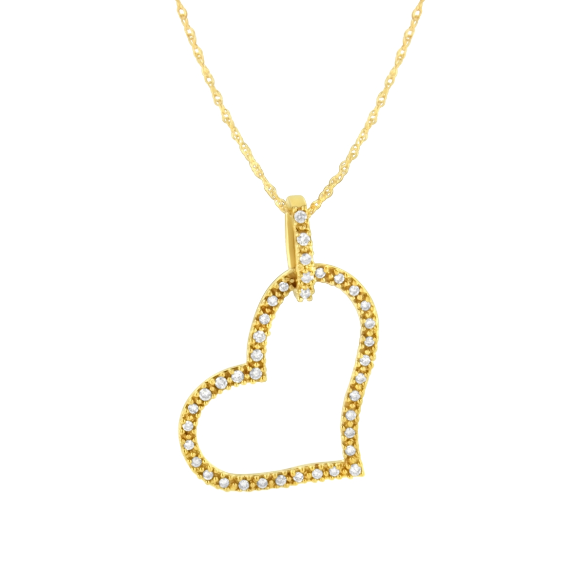 017754PASH 10K Yellow Gold 0.25 CTTW Prong Set Round-Cut Diamond Open Heart 18 in. Pendant Necklace, K-L Color - I1-I2 Clarity