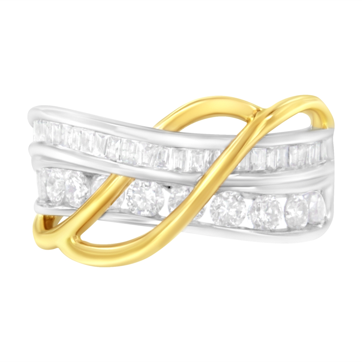 017773R600 10K White & Yellow Gold 1.10 CTTW Channel-Set Diamond Bypass Band Ring, J Color - I3 Clarity Size 6