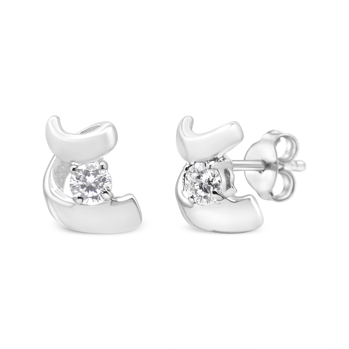 017807EWDM 10K White Gold 0.1 CTTW Round Brilliant-Cut Diamond Espira Swirls Solitaire Push Back Stud Earrings, I-J Color - I1-I2 Clarity