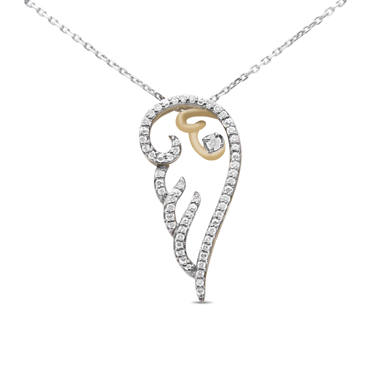 017825NYDM 10K Yellow Gold Over .925 Sterling Silver 0.25 CTTW Diamond Angel Wing 18 in. Pendant Necklace, H-I Color - I1-I2 Clarity