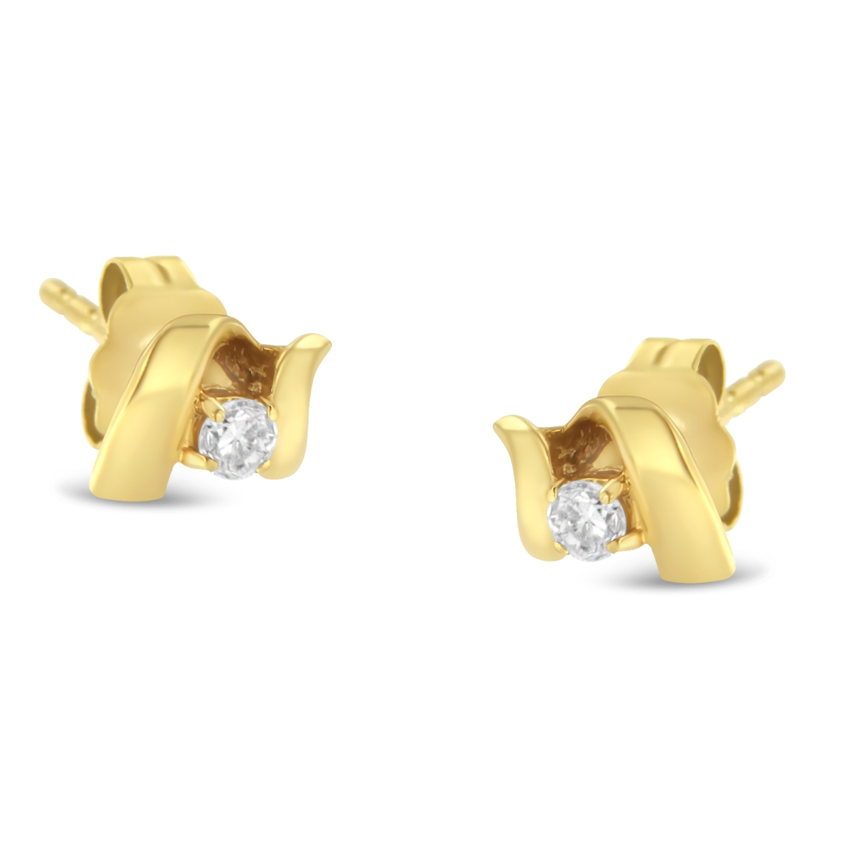 017835EYDM 10K Yellow Gold 0.1 CTTW Round Brilliant-Cut Diamond Espira Swirls Solitaire Push Back Stud Earrings, I-J Color - I1-I2 Clarity