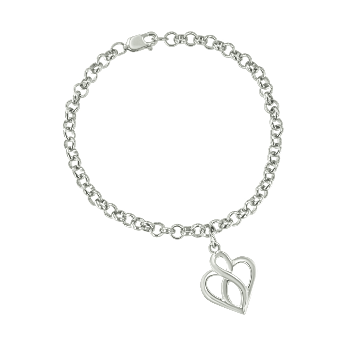 019701B700 White .925 Sterling Silver Open Heart with Center Vertical Infinity Chain Charm Bracelet - Size 7 in.