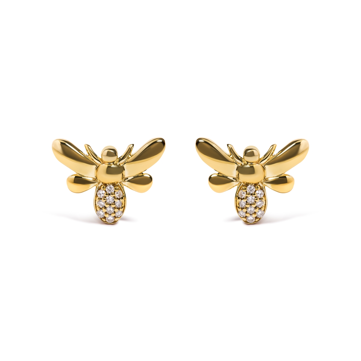 10K Yellow Gold Diamond Accented Bumble Bee Stud Earring, H-I Color - I1-I2 Clarity