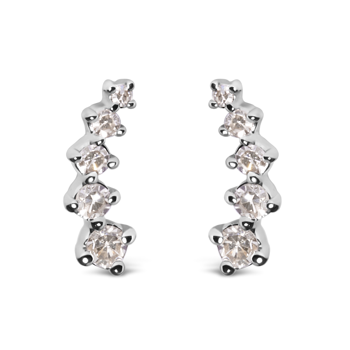 10K White Gold 0.1 CTTW Diamond Journey Style Climber Stud Earrings, H-I Color - I1-I2 Clarity