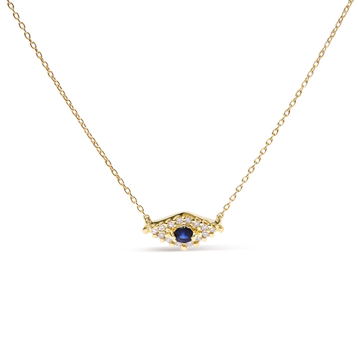 10K Yellow Gold Blue Sapphire & Diamond Accented Evil Eye 18 in. Pendant Necklace, H-I Color - I1-I2 Clarity -  Precious Stone, PR4423141