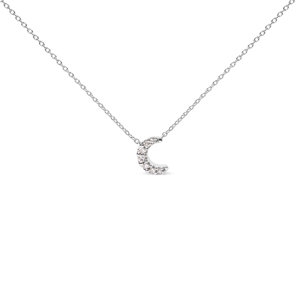 10K White Gold Diamond Accented Crescent Moon Shaped 18 in. Pendant Necklace, H-I Color - I1-I2 Clarity