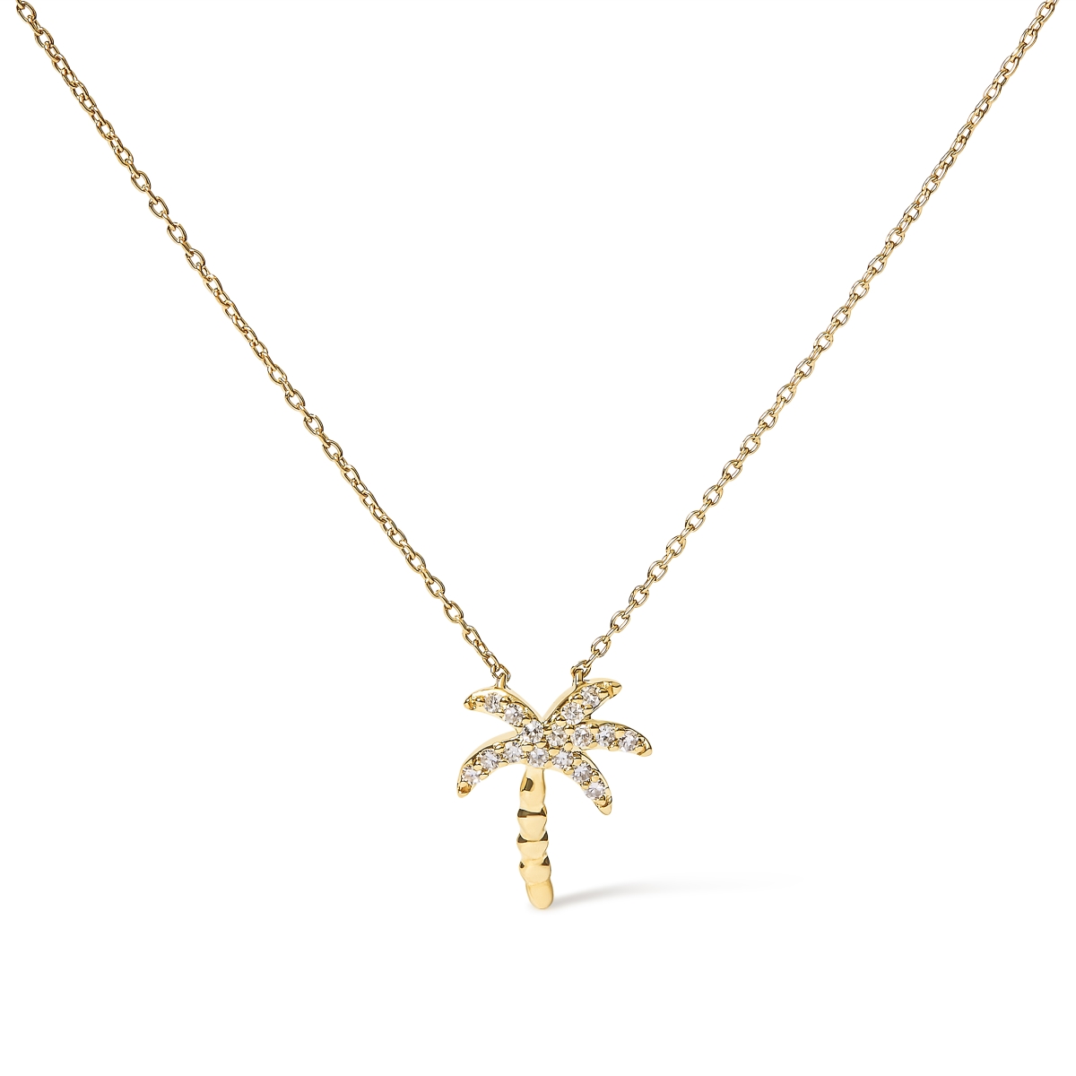 10K Yellow Gold 0.1 CTTW Round Diamond Palm Tree 18 in. Pendant Necklace, H-I Color - I1-I2 Clarity