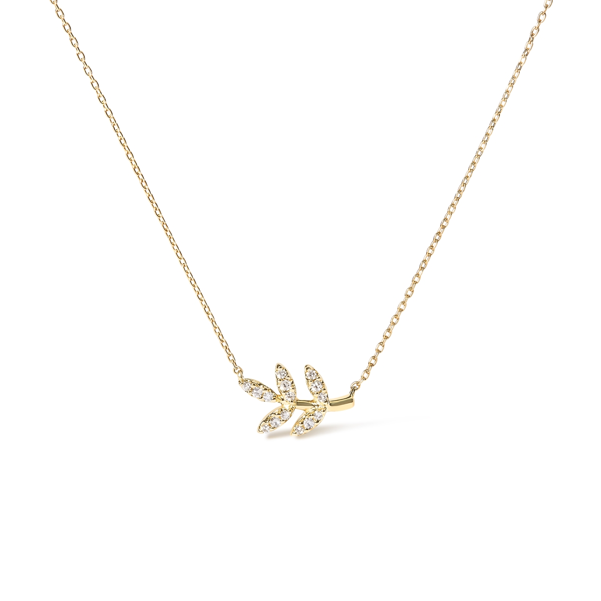 10K Yellow Gold 0.1 CTTW Diamond Leaf & Branch 18 in. Pendant Necklace, H-I Color - I1-I2 Clarity