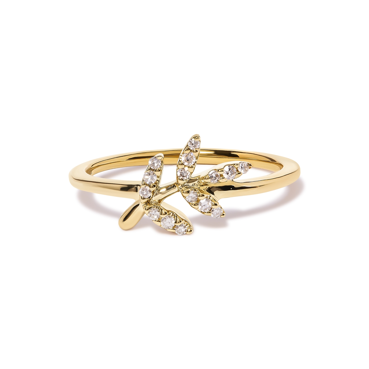 10K Yellow Gold 0.1 CTTW Diamond Leaf & Branch Ring, H-I Color - I1-I2 Clarity - Ring Size 7