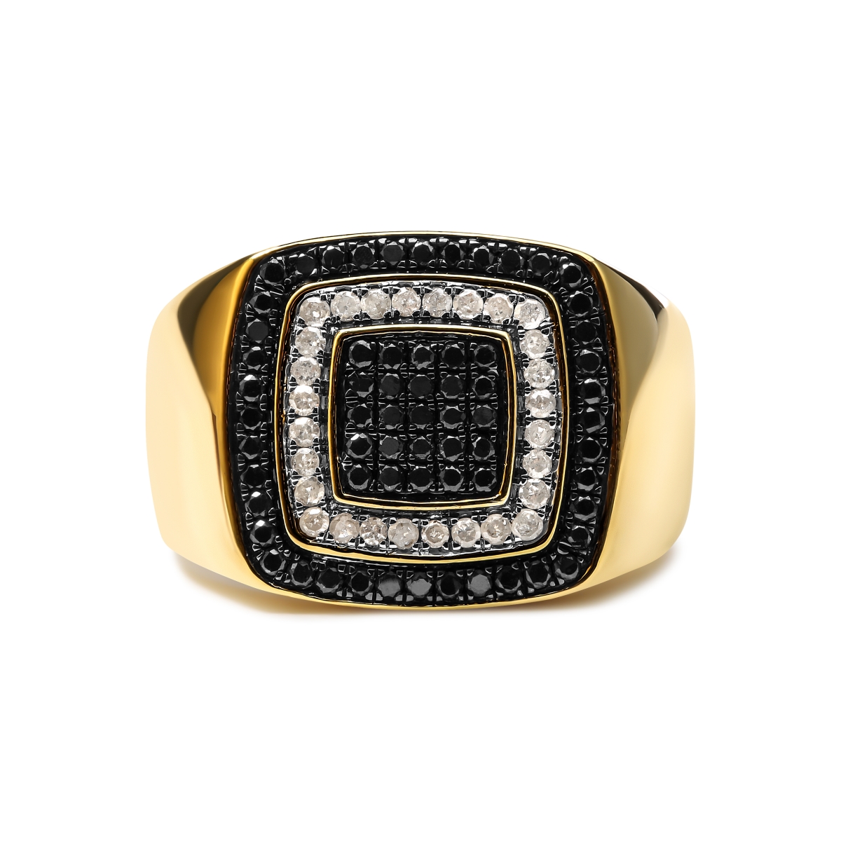 021167R900 Mens 10K Yellow Gold 0.75 CTTW White & Black Treated Diamond Ring Band, Black & I-J Color - I2-I3 Clarity - Size 9