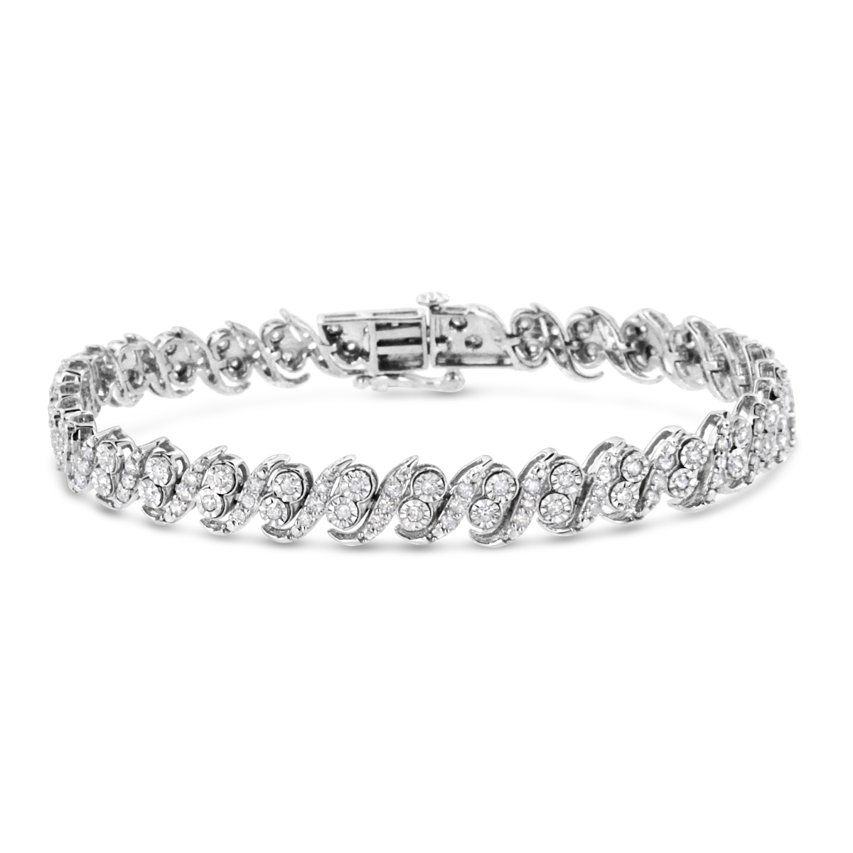60-8046WDM White .925 Sterling Silver 2.0 CTTW Round-Cut Diamond S Link Bracelet, I-J Color - I3 Clarity - 7.25 in.