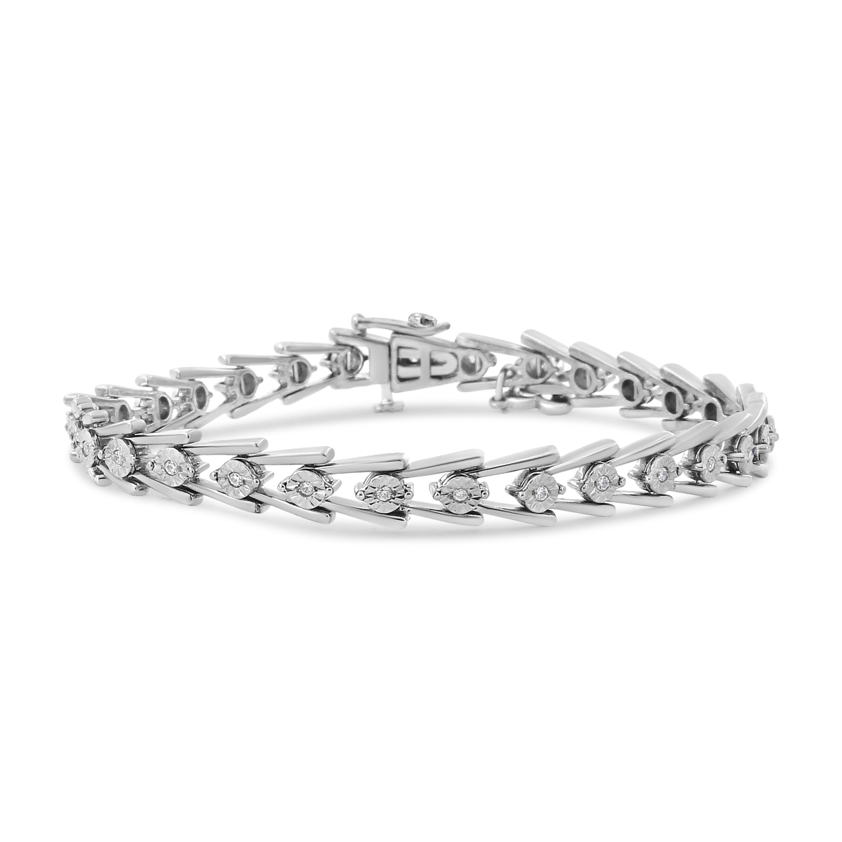 White .925 Sterling Silver Diamond Miracle-Set Double Swoosh Milgrain Style Tennis Bracelet, 0.50 CTTW - I-J Color - I3 Clarity - Size 7.75 in.