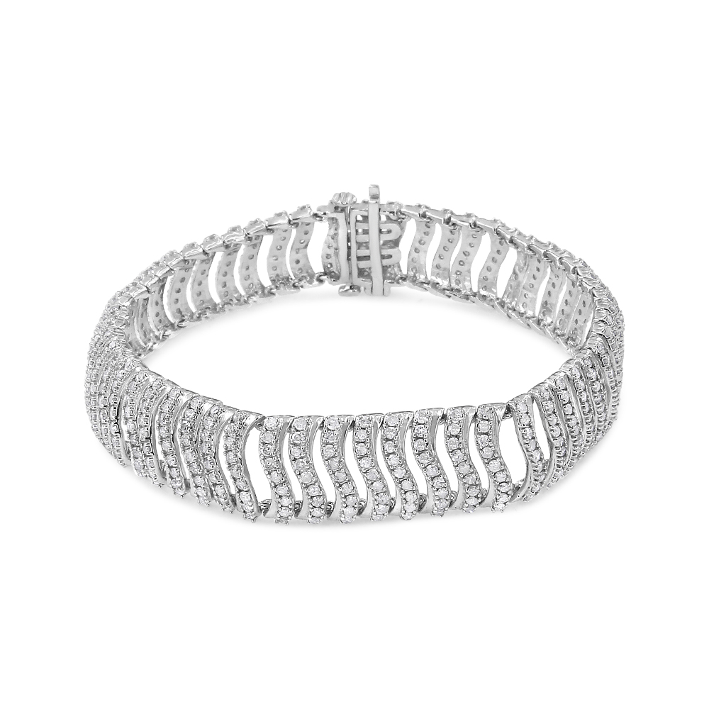 60-8086WDM White .925 Sterling Silver 5.00 CTTW Round-Cut Diamond S Link Bracelet, I-J Color - I3 Clarity - Size 7.25