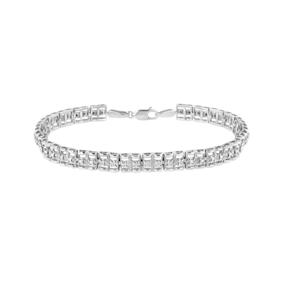 White 925 Sterling Silver 01 CTTW Diamond DoubleLink 7 in Rolex Tennis Bracelet44 IJ Color  I3 Clarity