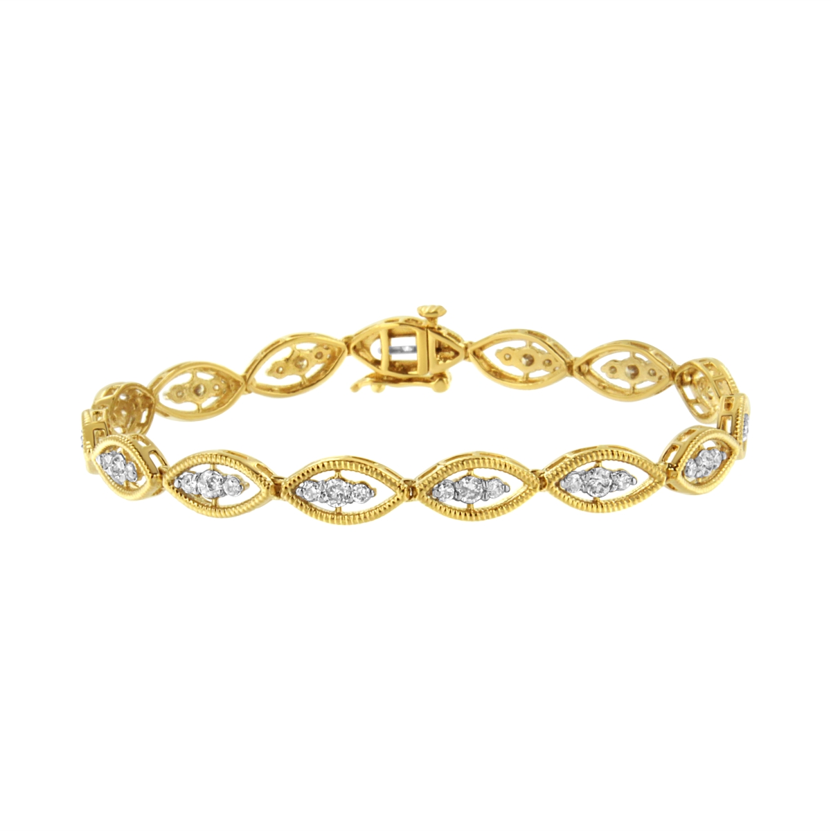 60-8098YDM 10K Yellow Gold Plated .925 Sterling Silver 1 CTTW Prong Set Round-Cut Diamond Link Bracelet, J-K Color - I1-I2 Clarity - 7.25 in.