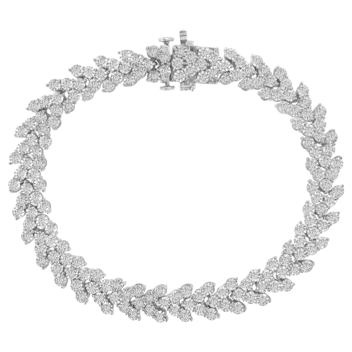 White .925 Sterling Silver 2.00 CTTW Miracle Set Diamond Laurel Wreath Link Bracelet, I-J Color - I3 Clarity - 7.25 in.