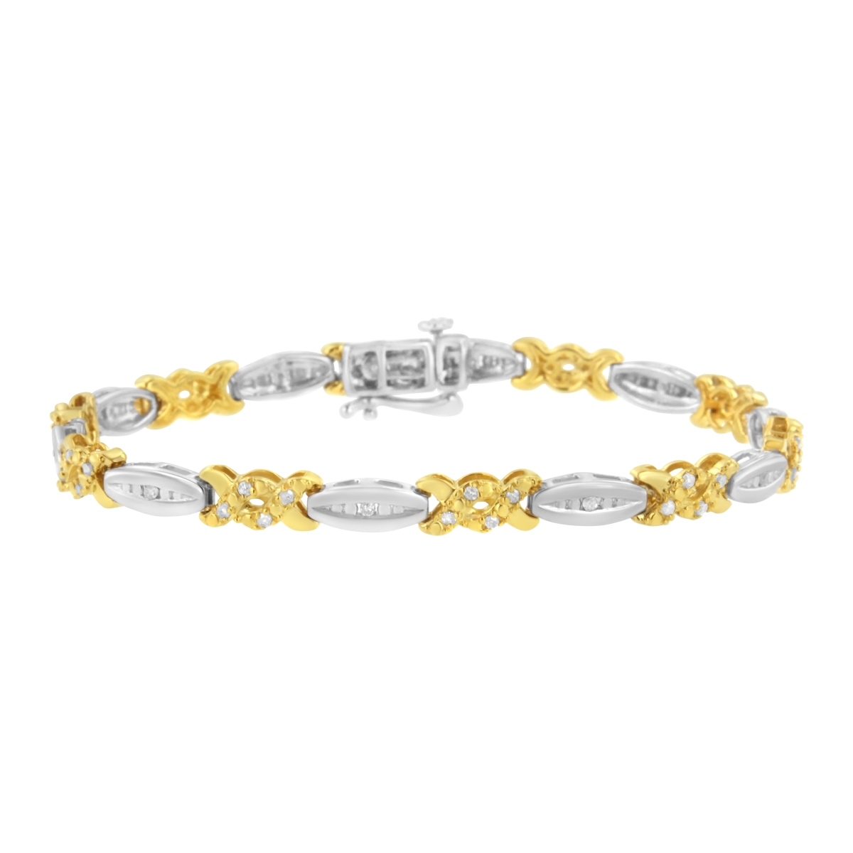 Picture of Infinite Jewels 60-8183TDM 10K Yellow Gold Plated .925 Sterling Silver 0.50 CTTW Channel Set Round-cut Diamond X Link Bracelet&#44; I-J Color - I2-I3 Clarity - Size 7.25 in.