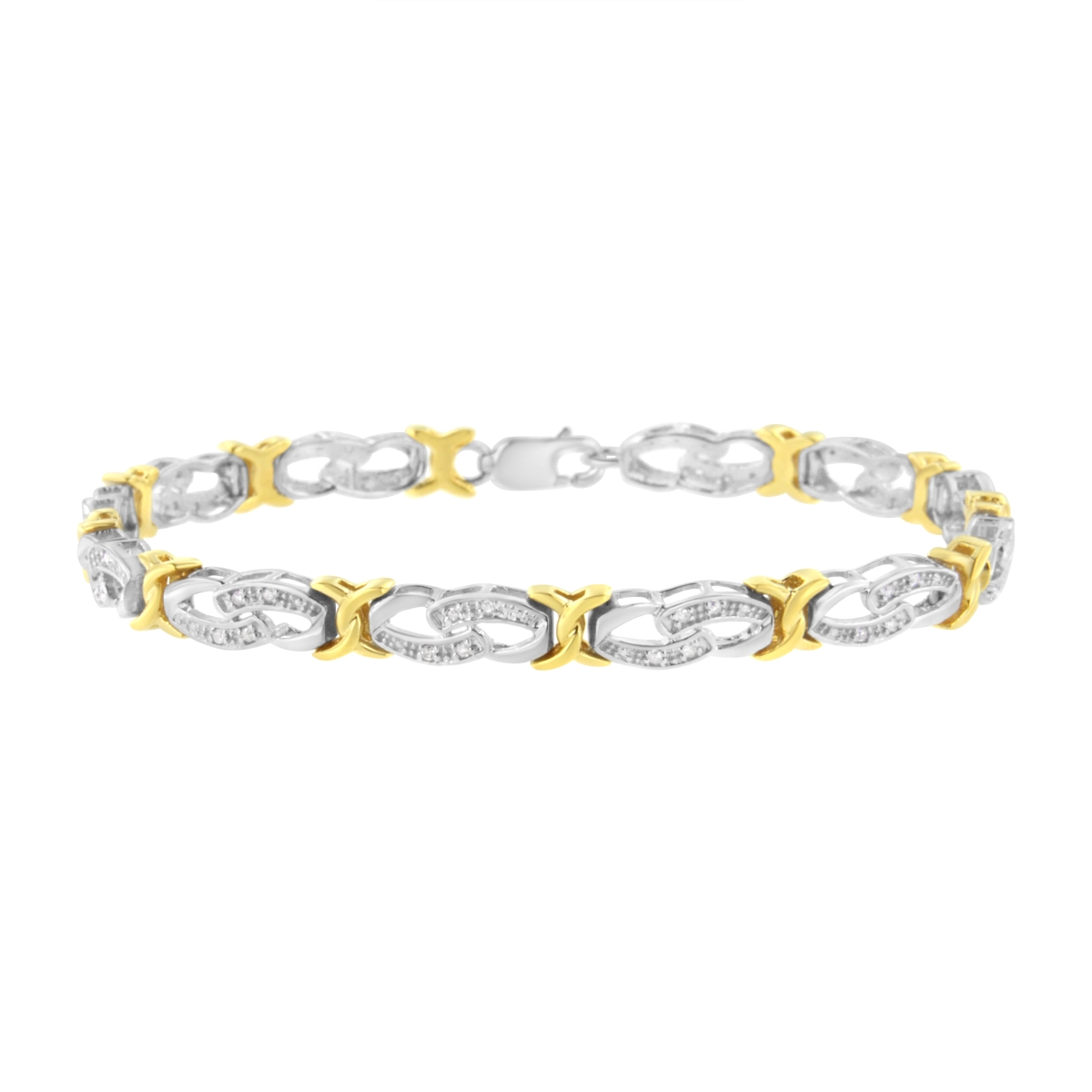 Picture of Infinite Jewels 60-8196TDM 10k Yellow Gold Plated Sterling Silver 0.25 CTTW Diamond Infinity & X Link Bracelet&#44; I-J Clarity - I2-I3 Color - Size 7.25 in.