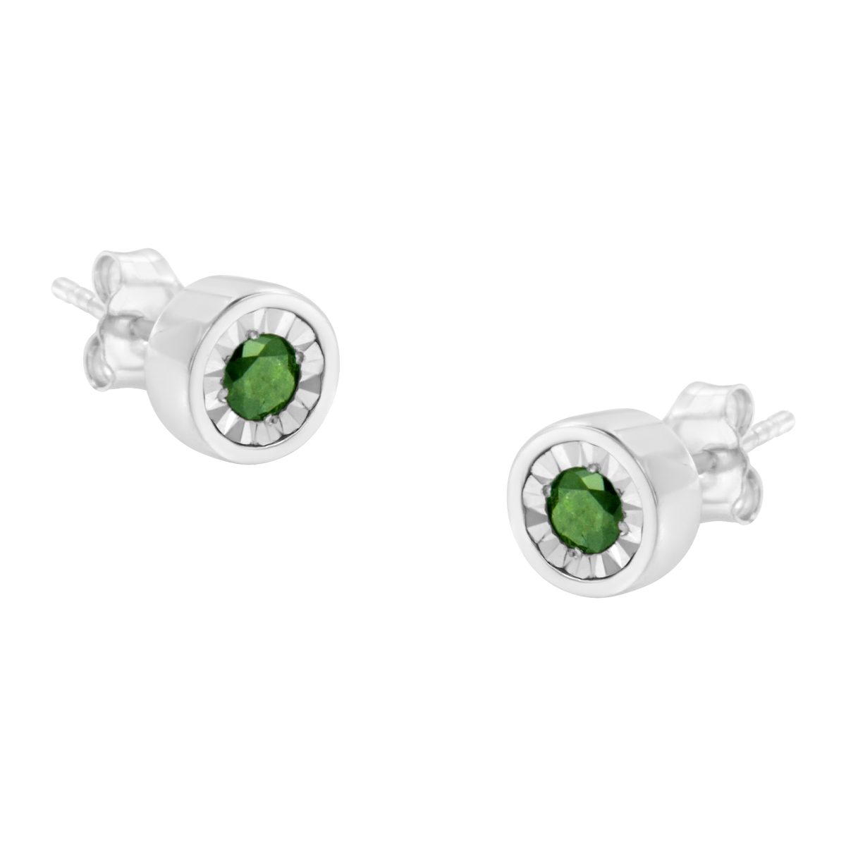 70-5807WGD White .925 Sterling Silver 0.25 CTTW Round Brilliant-Cut Green Diamond Miracle-Set Stud Earrings, Fancy Color-Enhanced - I1-I2 Clarity